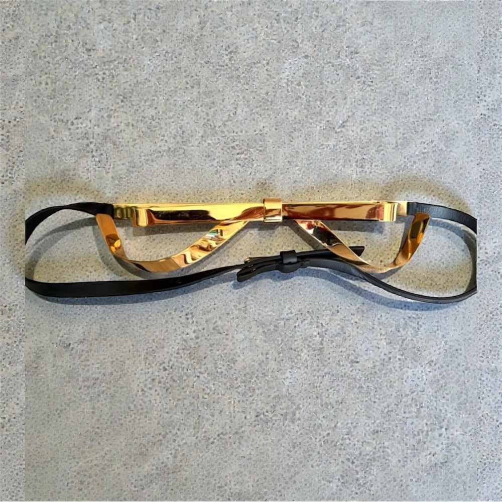 Marni Black Leather Belt with Gold Bow Accent